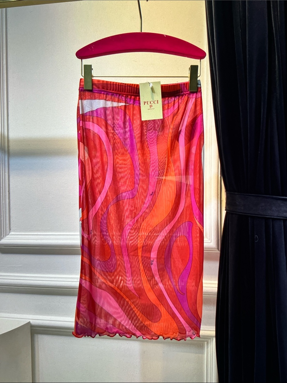 Emilio Pucci Pink and Red Wave-Print Midi Skirt